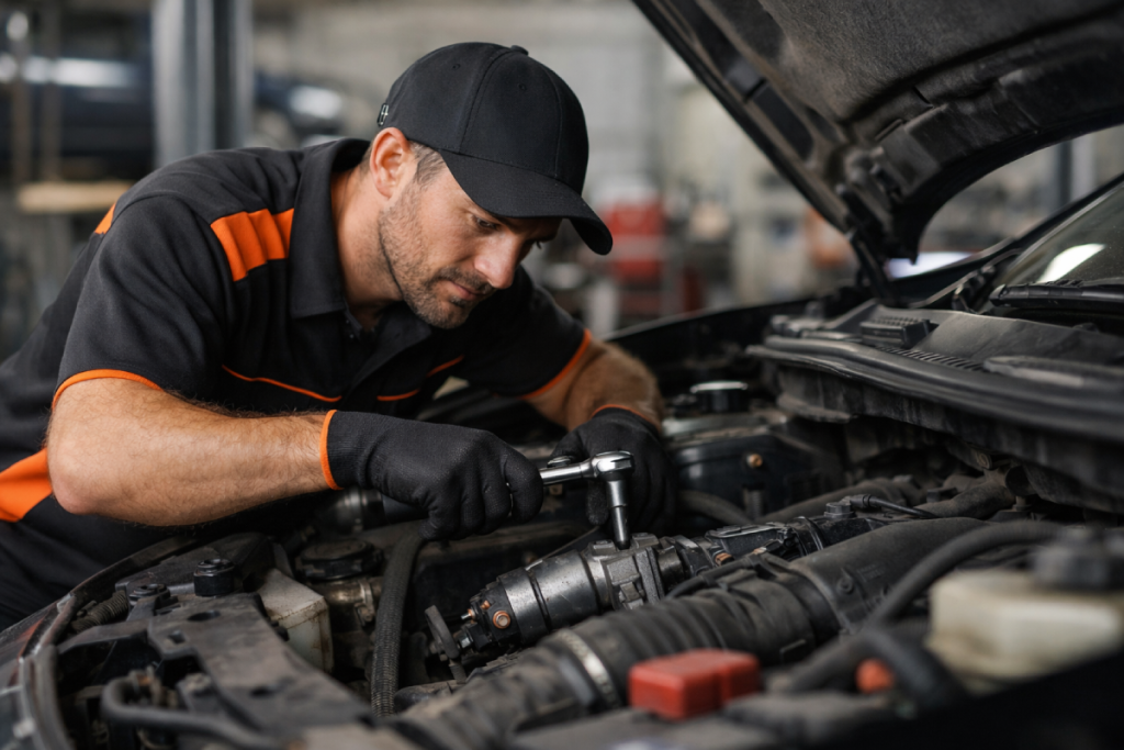 mechanic working on fixing starter